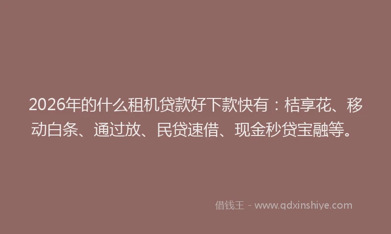2026年的什么租机贷款好下款快有：桔享花、移动白条、通过放、民贷速借、现金秒贷宝融等。