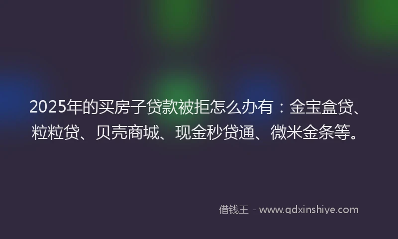 2025年的买房子贷款被拒怎么办有：金宝盒贷、粒粒贷、贝壳商城、现金秒贷通、微米金条等。