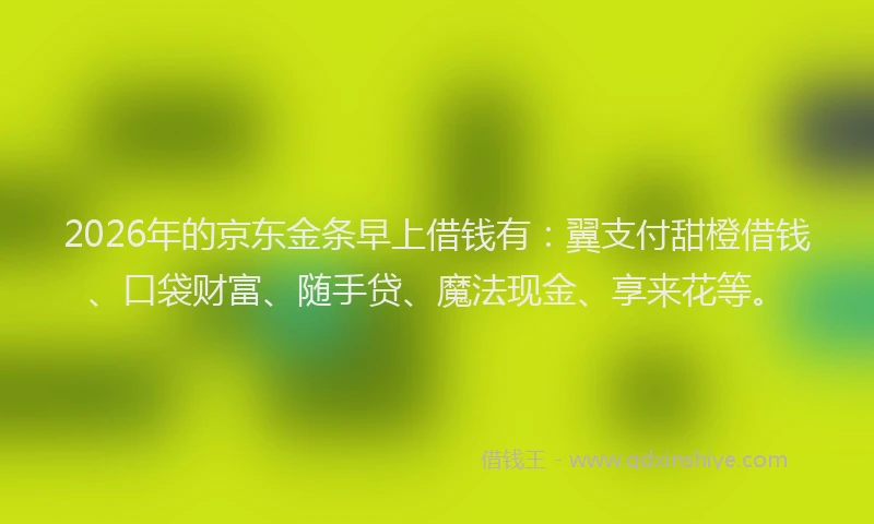 2026年的京东金条早上借钱有：翼支付甜橙借钱、口袋财富、随手贷、魔法现金、享来花等。