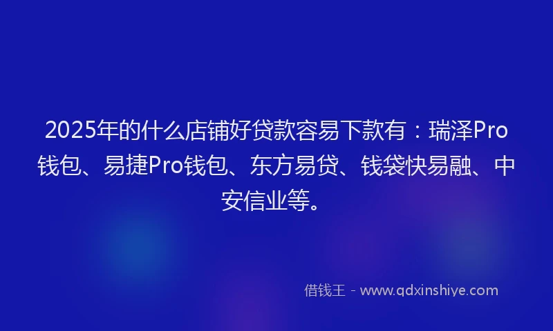 2025年的什么店铺好贷款容易下款有:瑞泽Pro钱包、易捷Pro钱包、东方易贷、钱袋快易融、中安信业等。