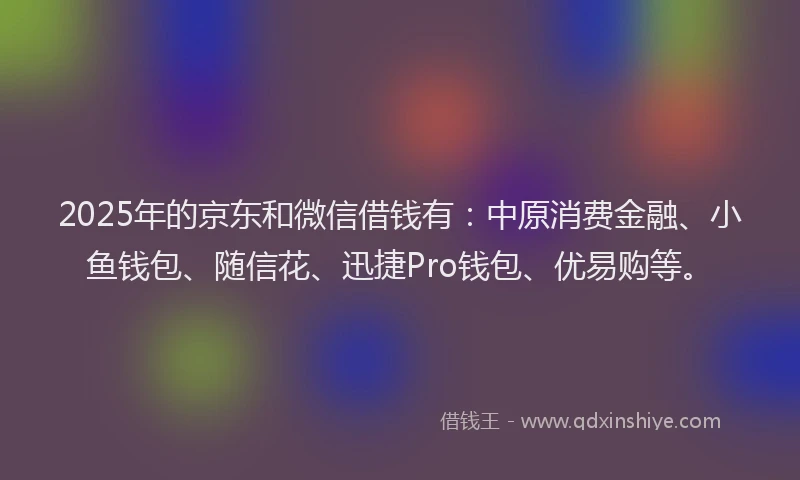 2025年的京东和微信借钱有：中原消费金融、小鱼钱包、随信花、迅捷Pro钱包、优易购等。