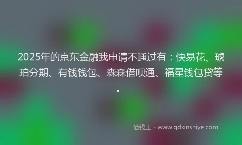 2025年的京东金融我申请不通过有：快易花、琥珀分期、有钱钱包、森森借呗通、福星钱包贷等。