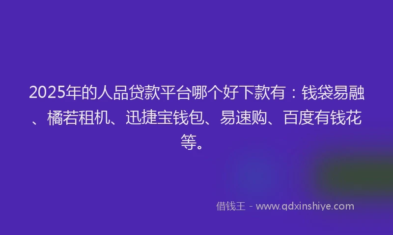 2025年的人品贷款平台哪个好下款有：钱袋易融、橘若租机、迅捷宝钱包、易速购、百度有钱花等。