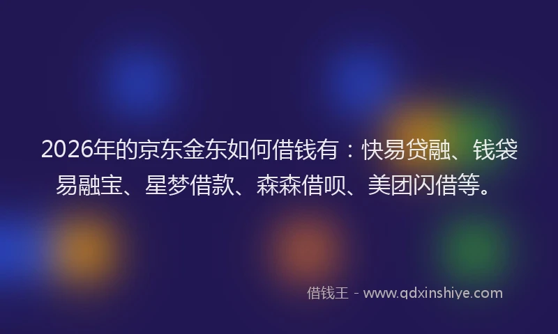 2026年的京东金东如何借钱有：快易贷融、钱袋易融宝、星梦借款、森森借呗、美团闪借等。