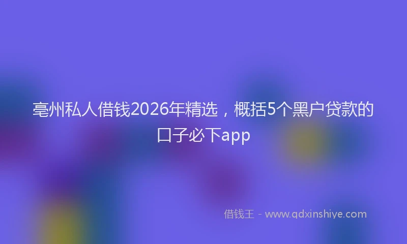 亳州私人借钱2026年精选,概括5个黑户贷款的口子必下app
