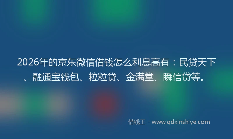 2026年的京东微信借钱怎么利息高有：民贷天下、融通宝钱包、粒粒贷、金满堂、瞬信贷等。