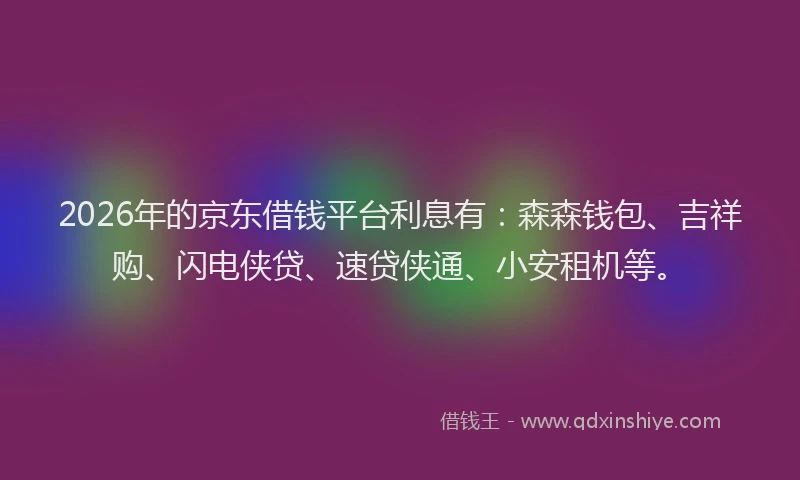 2026年的京东借钱平台利息有：森森钱包、吉祥购、闪电侠贷、速贷侠通、小安租机等。