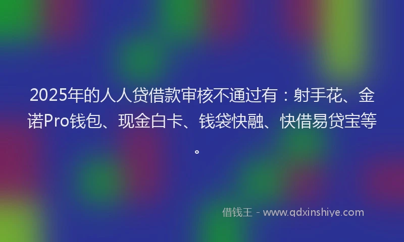 2025年的人人贷借款审核不通过有：射手花、金诺Pro钱包、现金白卡、钱袋快融、快借易贷宝等。