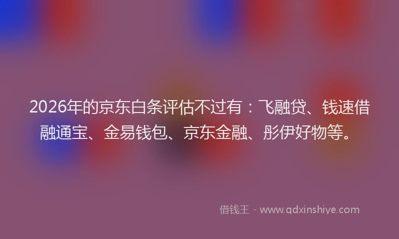 2026年的京东白条评估不过有：飞融贷、钱速借融通宝、金易钱包、京东金融、彤伊好物等。