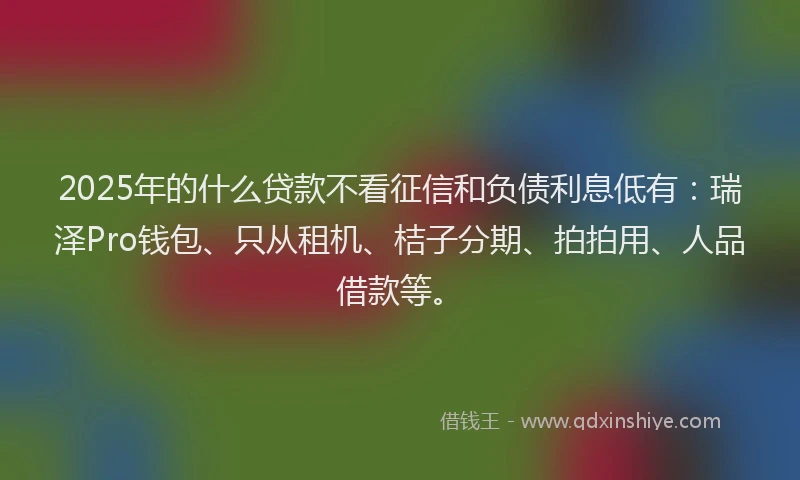 2025年的什么贷款不看征信和负债利息低有：瑞泽Pro钱包、只从租机、桔子分期、拍拍用、人品借款等。