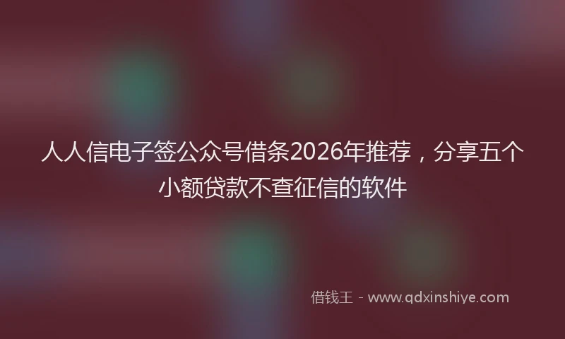 人人信电子签公众号借条2026年推荐，分享五个小额贷款不查征信的软件