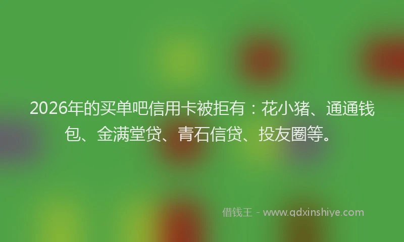 2026年的买单吧信用卡被拒有：花小猪、通通钱包、金满堂贷、青石信贷、投友圈等。