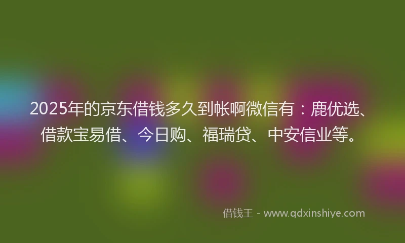 2025年的京东借钱多久到帐啊微信有：鹿优选、借款宝易借、今日购、福瑞贷、中安信业等。