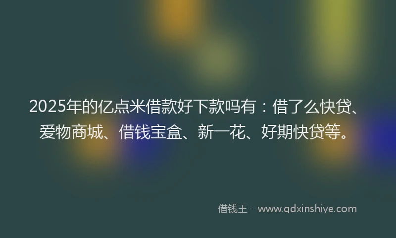 2025年的亿点米借款好下款吗有：借了么快贷、爱物商城、借钱宝盒、新一花、好期快贷等。