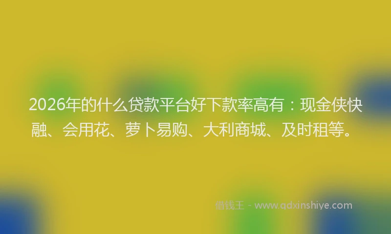2026年的什么贷款平台好下款率高有:现金侠快融、会用花、萝卜易购、大利商城、及时租等。