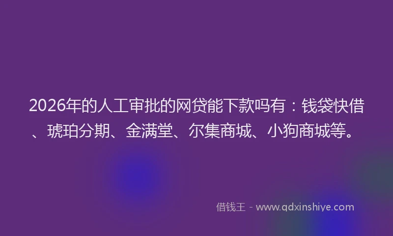 2026年的人工审批的网贷能下款吗有:钱袋快借、琥珀分期、金满堂、尔集商城、小狗商城等。