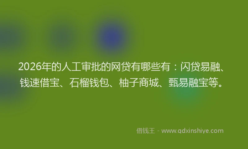 2026年的人工审批的网贷有哪些有：闪贷易融、钱速借宝、石榴钱包、柚子商城、甄易融宝等。
