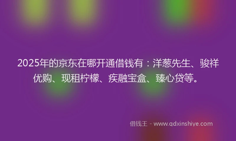 2025年的京东在哪开通借钱有：洋葱先生、骏祥优购、现租柠檬、疾融宝盒、臻心贷等。
