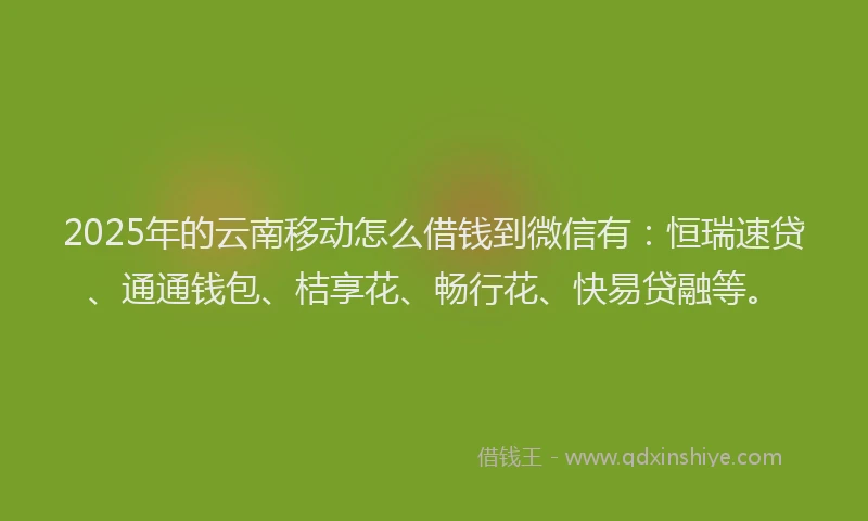 2025年的云南移动怎么借钱到微信有：恒瑞速贷、通通钱包、桔享花、畅行花、快易贷融等。