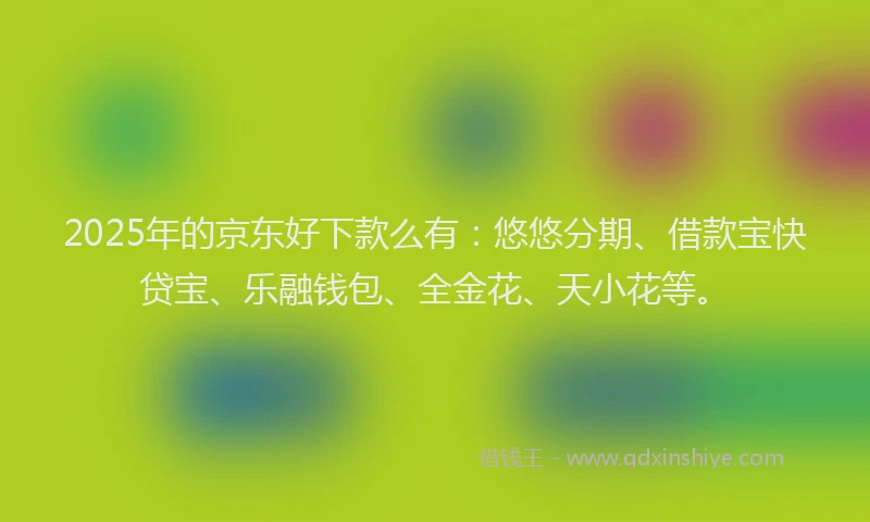 2025年的京东好下款么有：悠悠分期、借款宝快贷宝、乐融钱包、全金花、天小花等。