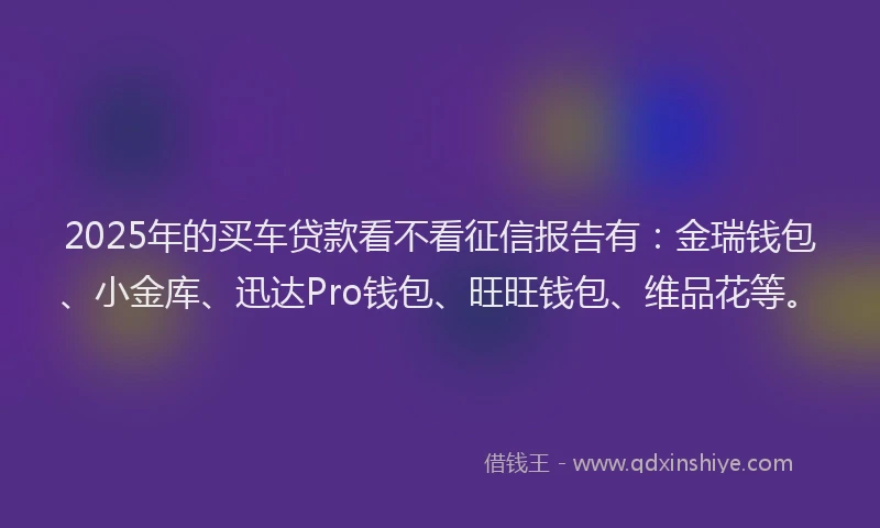 2025年的买车贷款看不看征信报告有：金瑞钱包、小金库、迅达Pro钱包、旺旺钱包、维品花等。