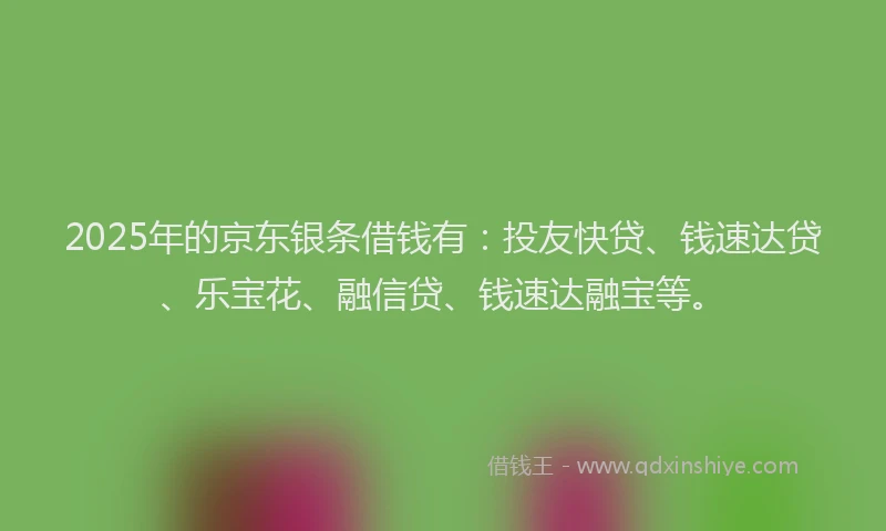 2025年的京东银条借钱有:投友快贷、钱速达贷、乐宝花、融信贷、钱速达融宝等。