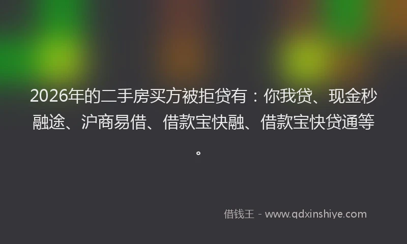 2026年的二手房买方被拒贷有：你我贷、现金秒融途、沪商易借、借款宝快融、借款宝快贷通等。