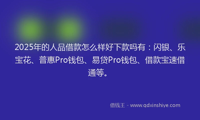 2025年的人品借款怎么样好下款吗有：闪银、乐宝花、普惠Pro钱包、易贷Pro钱包、借款宝速借通等。