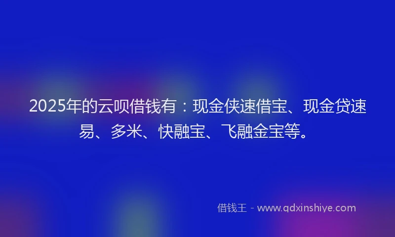 2025年的云呗借钱有:现金侠速借宝、现金贷速易、多米、快融宝、飞融金宝等。