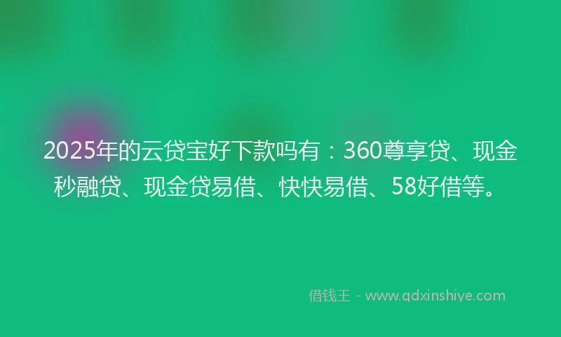 2025年的云贷宝好下款吗有:360尊享贷、现金秒融贷、现金贷易借、快快易借、58好借等。
