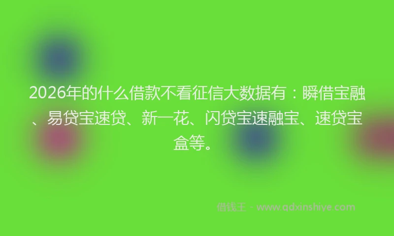2026年的什么借款不看征信大数据有：瞬借宝融、易贷宝速贷、新一花、闪贷宝速融宝、速贷宝盒等。