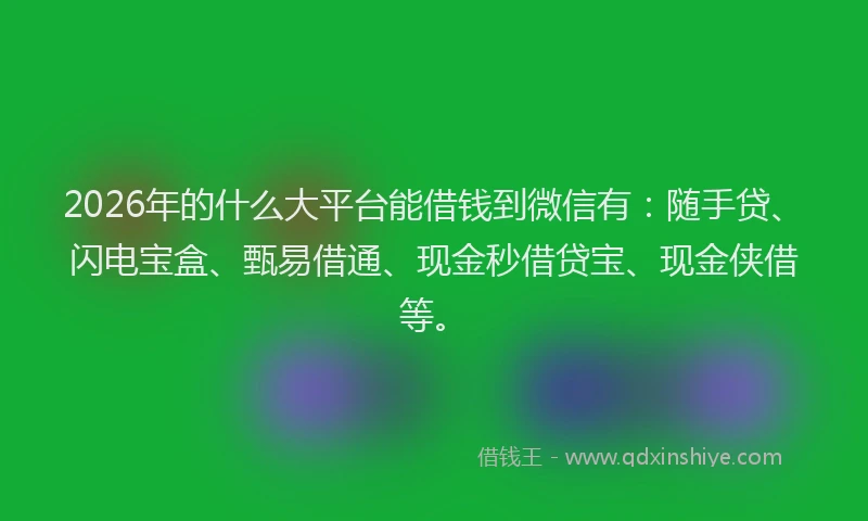 2026年的什么大平台能借钱到微信有：随手贷、闪电宝盒、甄易借通、现金秒借贷宝、现金侠借等。
