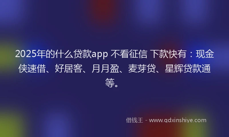 2025年的什么贷款app 不看征信 下款快有：现金侠速借、好居客、月月盈、麦芽贷、星辉贷款通等。