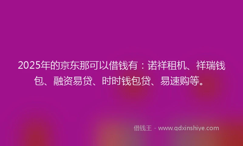 2025年的京东那可以借钱有：诺祥租机、祥瑞钱包、融资易贷、时时钱包贷、易速购等。