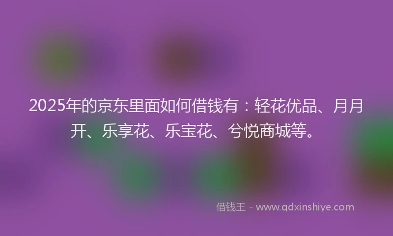 2025年的京东里面如何借钱有:轻花优品、月月开、乐享花、乐宝花、兮悦商城等。