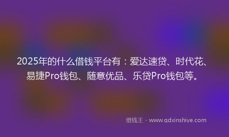 2025年的什么借钱平台有：爱达速贷、时代花、易捷Pro钱包、随意优品、乐贷Pro钱包等。