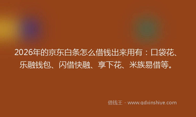 2026年的京东白条怎么借钱出来用有：口袋花、乐融钱包、闪借快融、享下花、米族易借等。