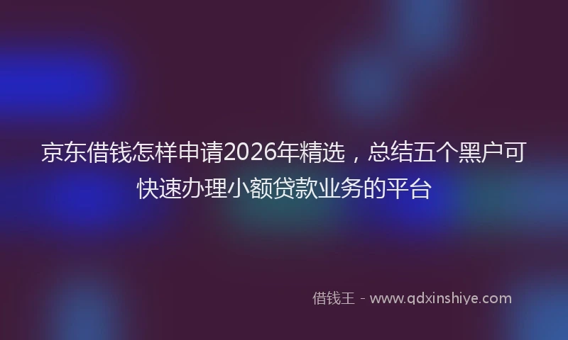京东借钱怎样申请2026年精选，总结五个黑户可快速办理小额贷款业务的平台
