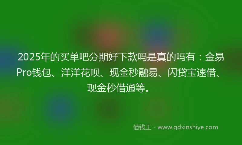 2025年的买单吧分期好下款吗是真的吗有：金易Pro钱包、洋洋花呗、现金秒融易、闪贷宝速借、现金秒借通等。