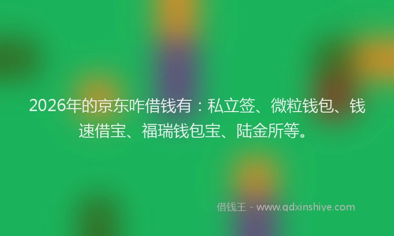 2026年的京东咋借钱有:私立签、微粒钱包、钱速借宝、福瑞钱包宝、陆金所等。