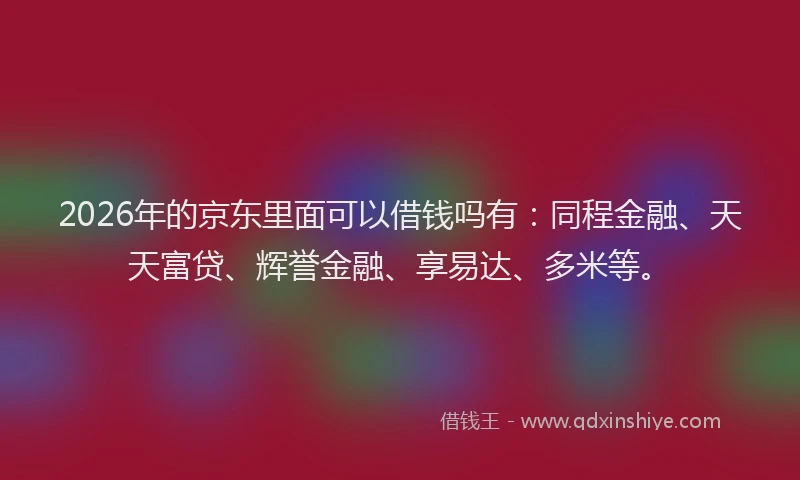 2026年的京东里面可以借钱吗有:同程金融、天天富贷、辉誉金融、享易达、多米等。