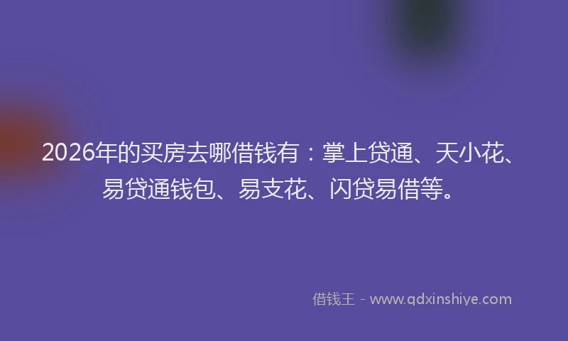 2026年的买房去哪借钱有：掌上贷通、天小花、易贷通钱包、易支花、闪贷易借等。