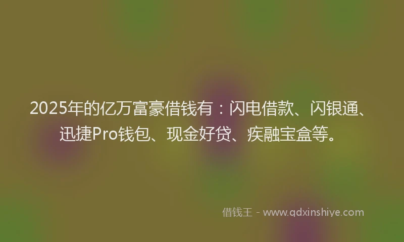 2025年的亿万富豪借钱有：闪电借款、闪银通、迅捷Pro钱包、现金好贷、疾融宝盒等。
