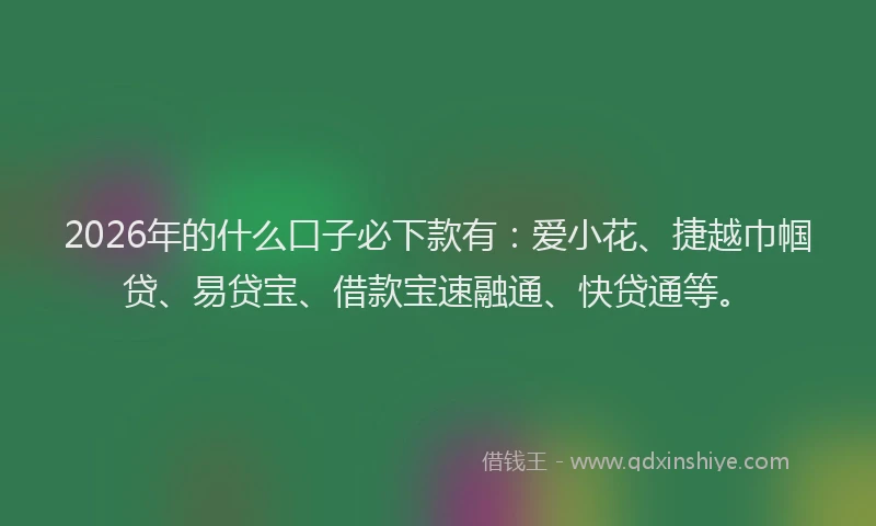 2026年的什么口子必下款有:爱小花、捷越巾帼贷、易贷宝、借款宝速融通、快贷通等。