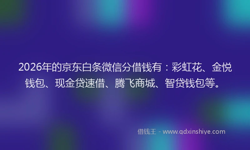 2026年的京东白条微信分借钱有:彩虹花、金悦钱包、现金贷速借、腾飞商城、智贷钱包等。