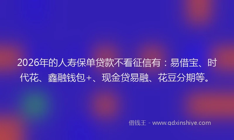 2026年的人寿保单贷款不看征信有：易借宝、时代花、鑫融钱包+、现金贷易融、花豆分期等。