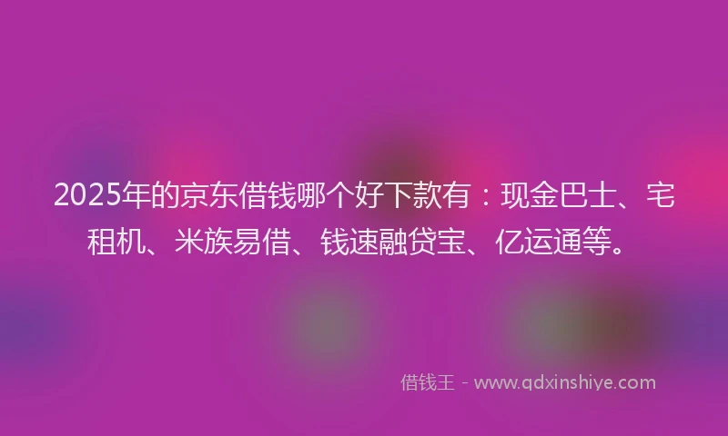 2025年的京东借钱哪个好下款有：现金巴士、宅租机、米族易借、钱速融贷宝、亿运通等。