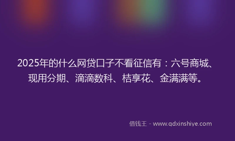 2025年的什么网贷口子不看征信有：六号商城、现用分期、滴滴数科、桔享花、金满满等。