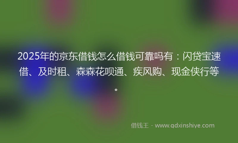 2025年的京东借钱怎么借钱可靠吗有:闪贷宝速借、及时租、森森花呗通、疾风购、现金侠行等。
