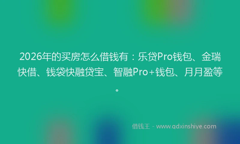 2026年的买房怎么借钱有：乐贷Pro钱包、金瑞快借、钱袋快融贷宝、智融Pro+钱包、月月盈等。